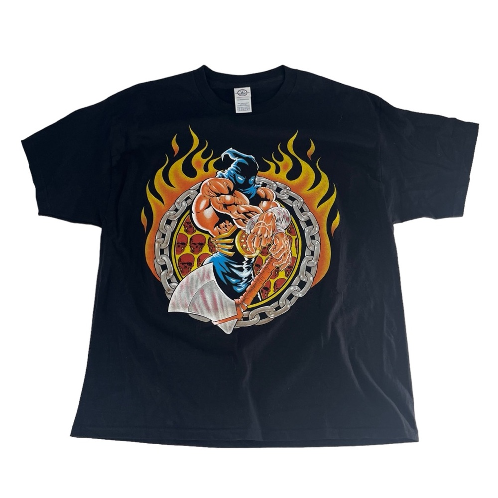 Vintage Mortal Kombat Shirt Mens XL Black‎ Executioner Axe Flame Y2K 90s Gamer